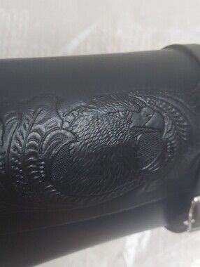 Leather Handcraft Eagle Black Motorcycle Barrel / Tool  / Fork Bag Luggage!
